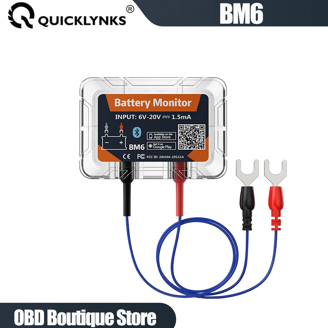 QUICKLYNKS BM6 Беспроводной Bluetooth 4,0 12 В Мониторинг батареи с автомобильной батареей Проверка здоровья Приложение Мониторинг Батарея для