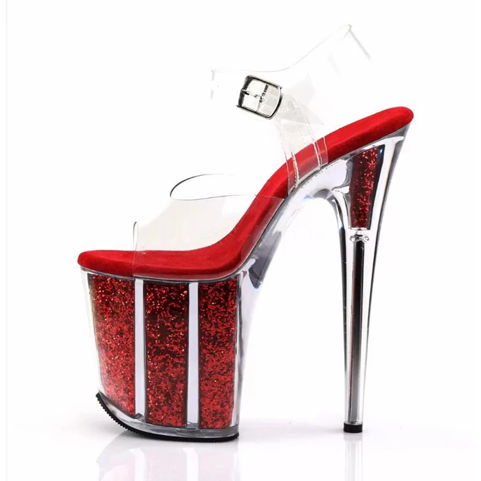20cm Clear Crystal High Heel Sandals with 8-Inch Platform Cross Dressing Stripper Shoes for Exotic Sexy Pole Dancing Wedding Clu