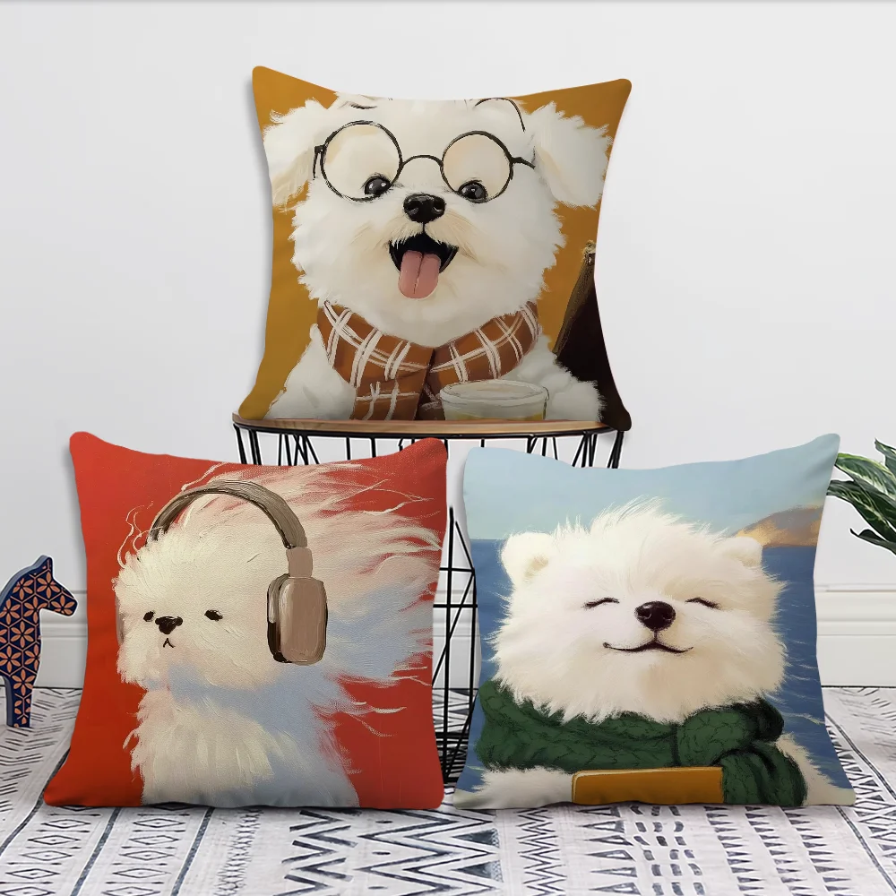 Cute Stray Puppy Cartoon Pillow Case Sofa Living Room Bedroom Headboard Backrest Cushion Square Cushion Nap Time