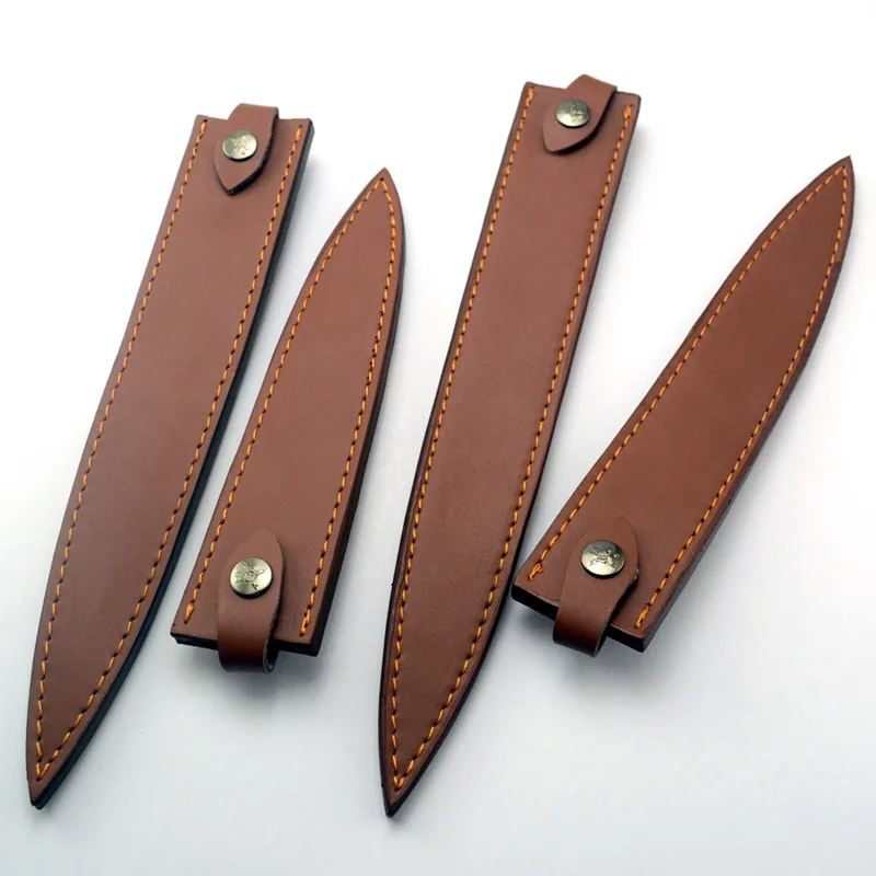 1pc 5 Sizes Real Cowhide Leather Japanese Style SALMON Chef Fruit Fillet Knife Cover Sheath Scabbard Fish Fruit Trimming Knives