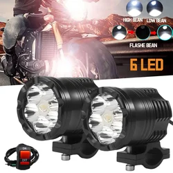 6 Chips Additional LED Headlights for Motorcycle High/Low/Strobe Long Range Lights Moto Fog Light Auxiliary Motocross Spotlight