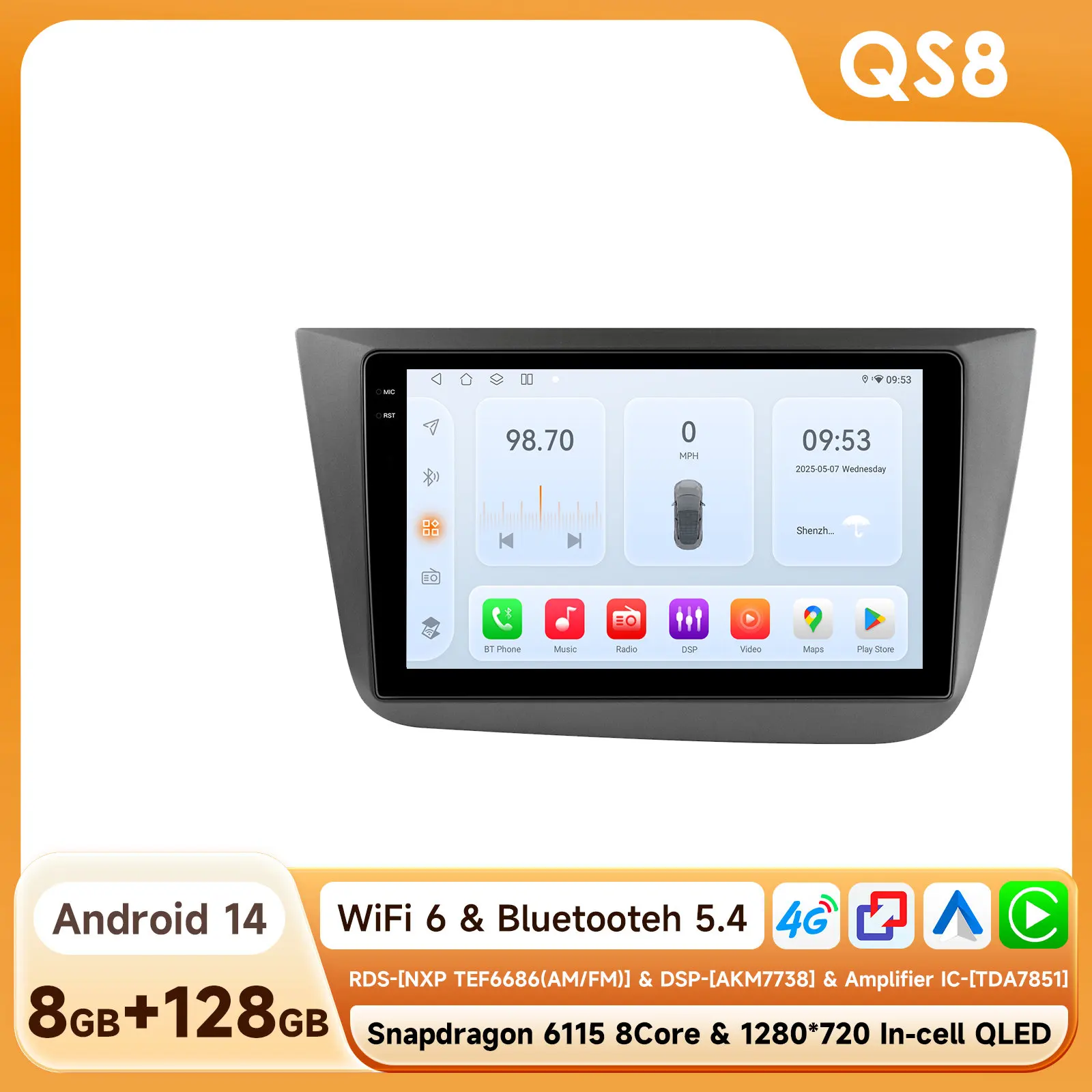9 ''7862 Intelligent Scherm 2din Android Auto Radio Multimedia Video Speler Voor Stoel Altea Voor Toledo Gps Nav Carplay Auto 4G Rds