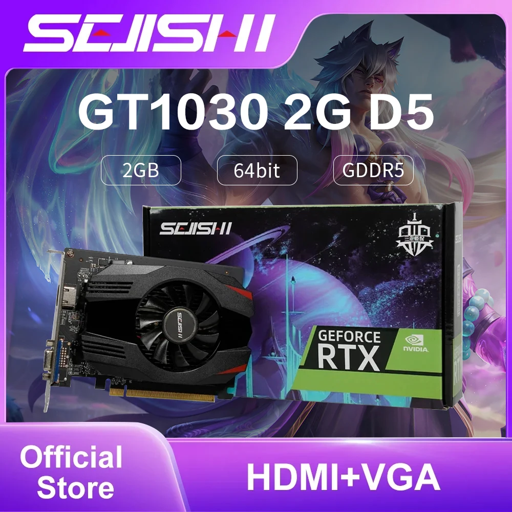 

Игровые графические карты сейши GT1030 2G D5, PCI-E 3,0 GT 1030 2 ГБ DDR5 Nvidia GPU, Настольная Видеокарта VGA HDMI 64 бит 1228-1468 МГц