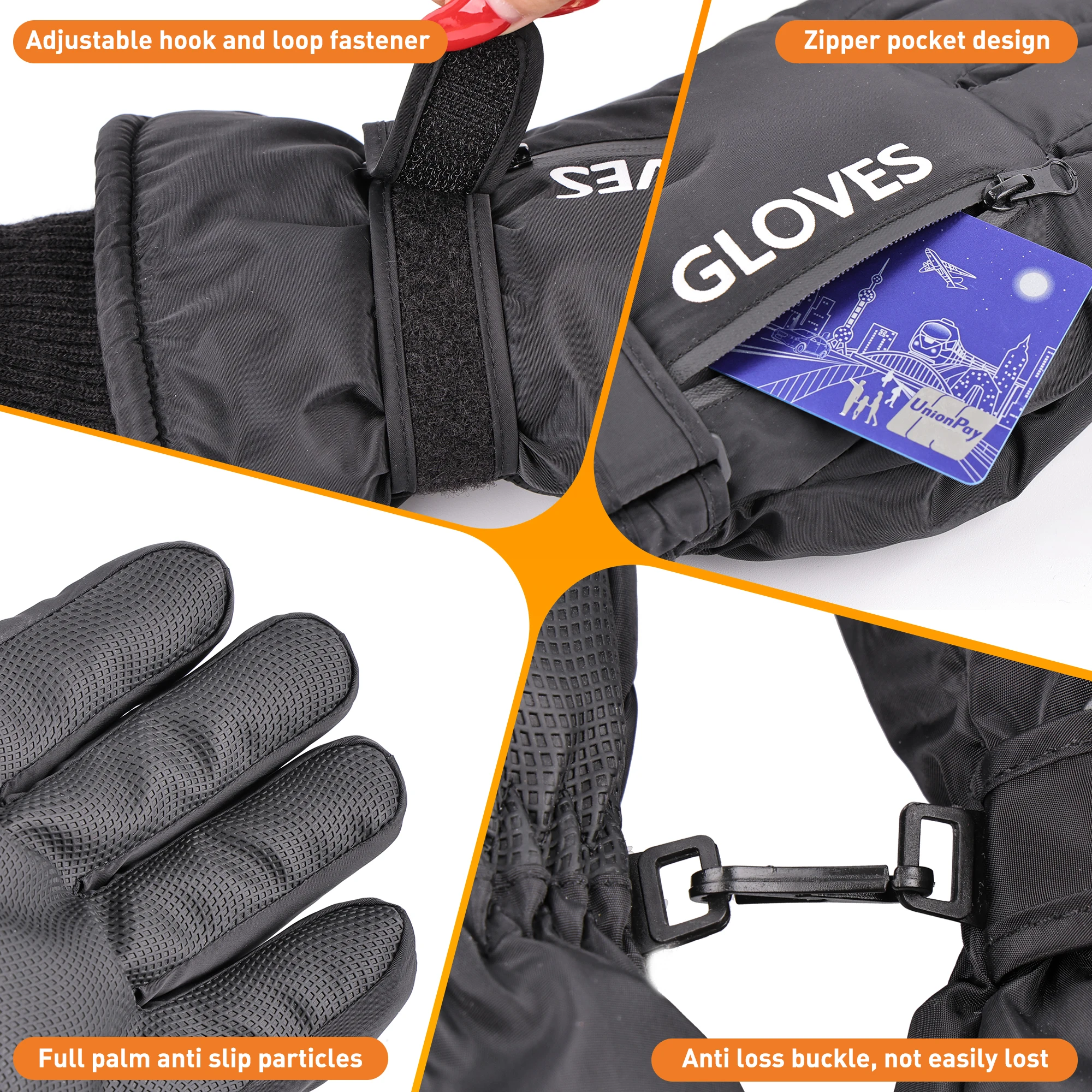 ถุงมือสกีสำหรับผู้หญิงในฤดูหนาว มีซับในนุ่มและหนา กันน้ำและกันลื่น มีกระเป๋าซิป สำหรับกิจกรรมกลางแจ้ง