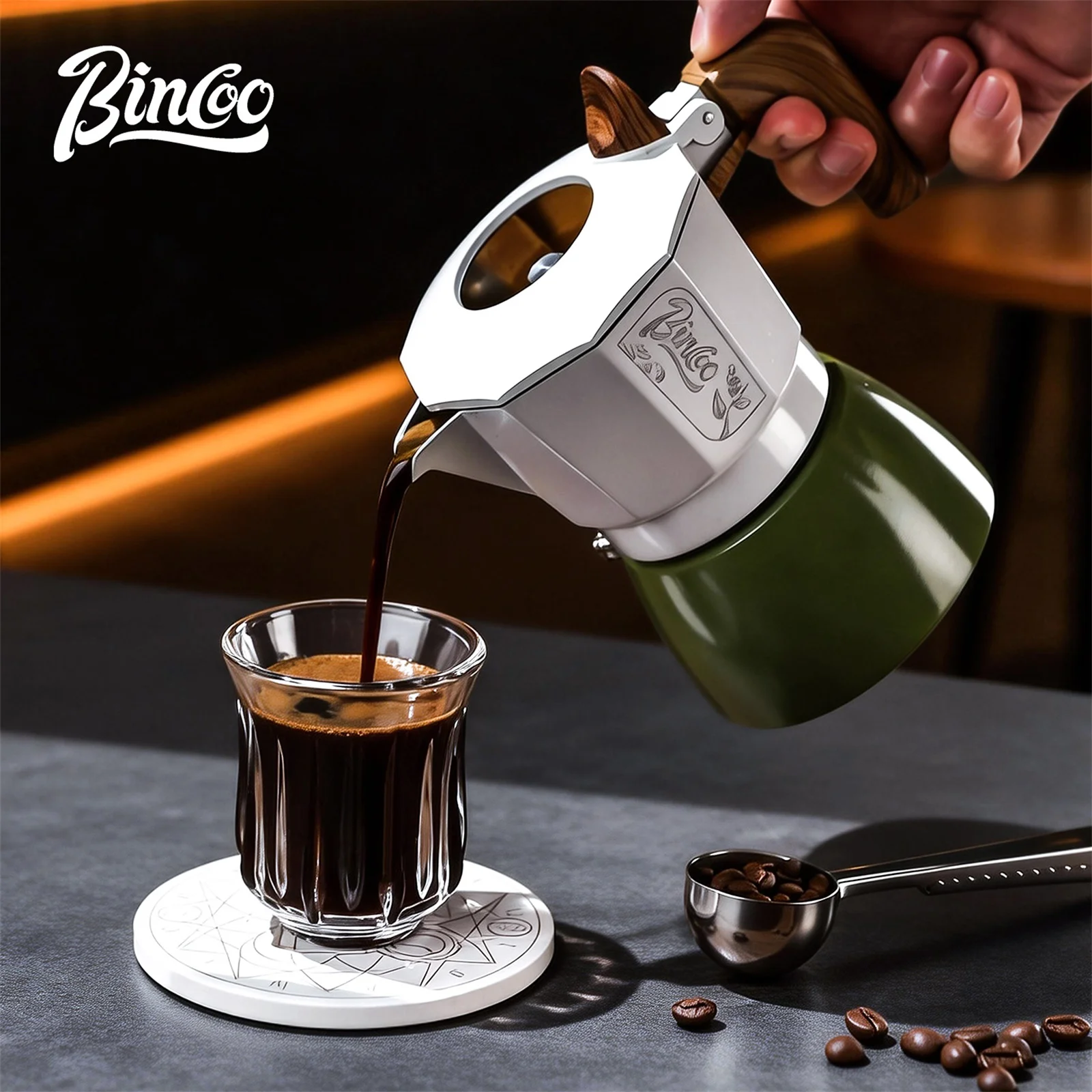 Bincoo Professional Dual Valve Stovetop Coffee Pot Manual Espresso Machine for Home Use Small Size Perfect Making Coffee Easily