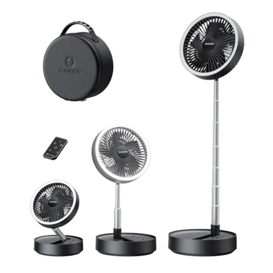 

Portable Pedestal Fan 16000mAh Battery [Max 74h Runtime], Foldable Oscillating Standing Fan, Collapsible Desk Fans, LED Light,