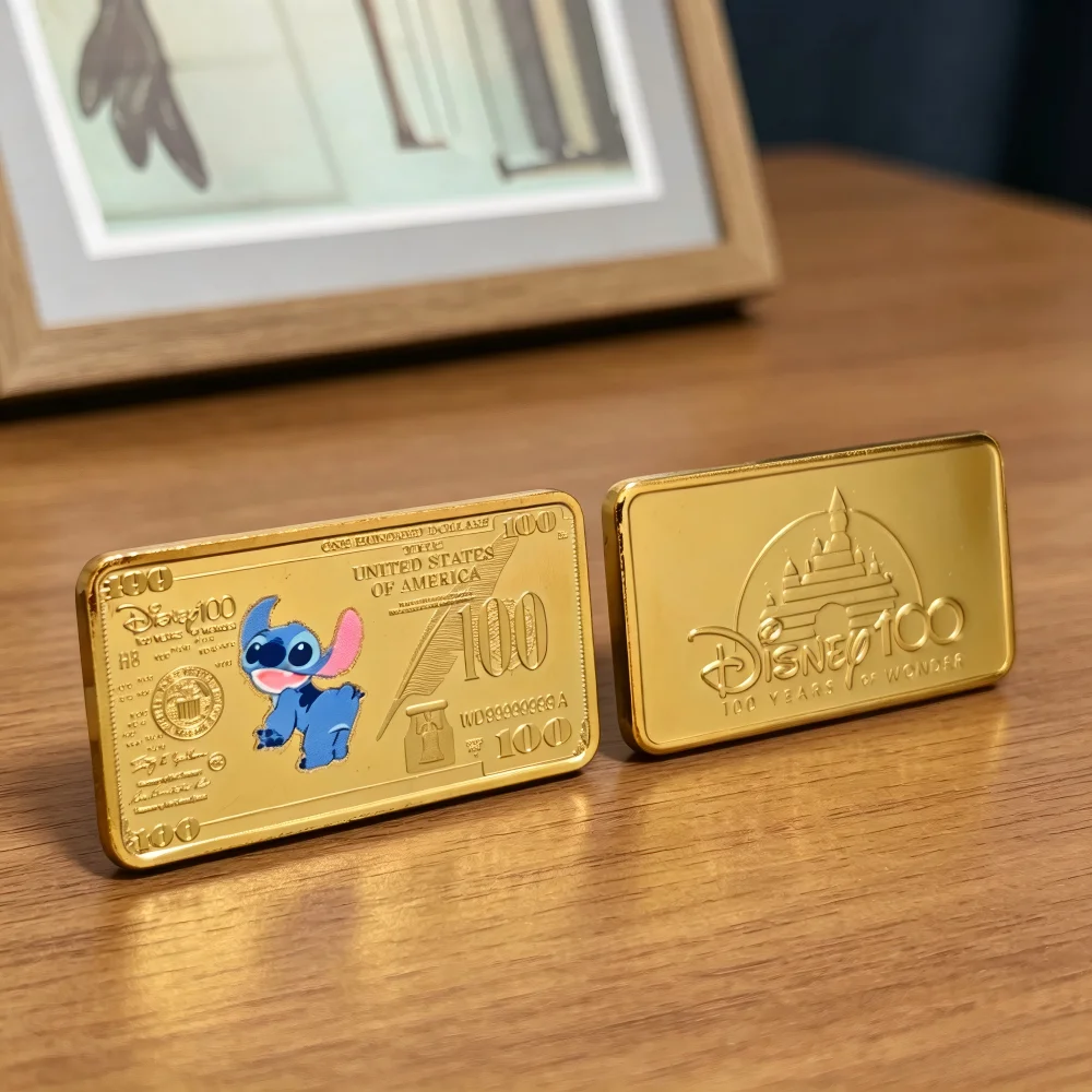 4PCS Stitch Gold Square Bars - Children's Commemorative Collectible Art Souvenir Cartoon Characters for Festival & Birthday Gift