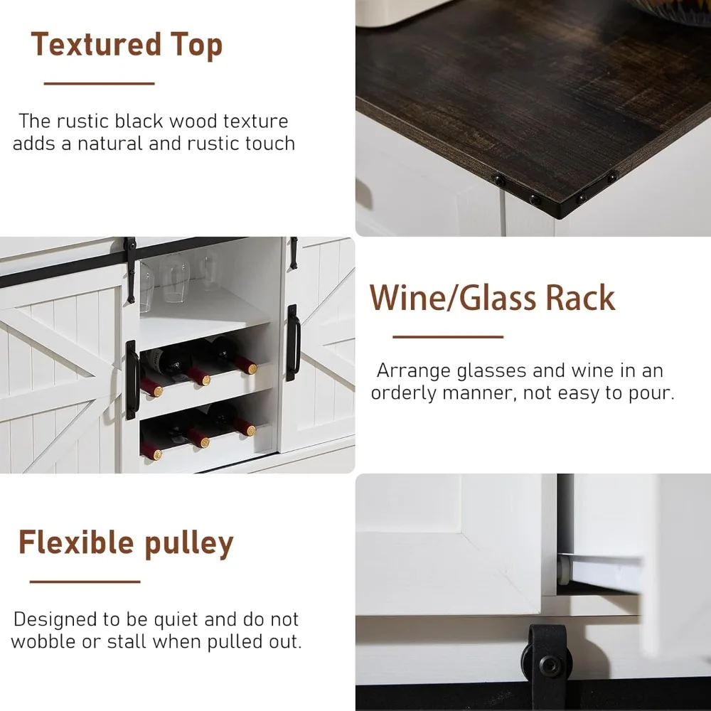 خزانة بوفيه واسعة 54 باللون الأبيض الريفي مع أبواب حظيرة منزلقة لتخزين النبيذ في المزرعة وبار القهوة #5