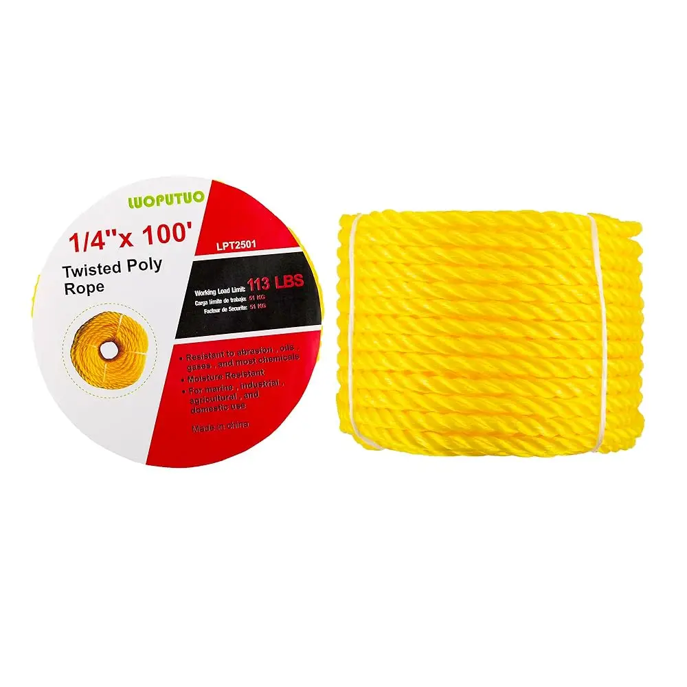 

Желтый крученый полипропиленовый канат 1/4 дюйма, 100 футов, устойчивый к маслам и влаге, противоскользящий, легко завязывается, гибкий, плавающий