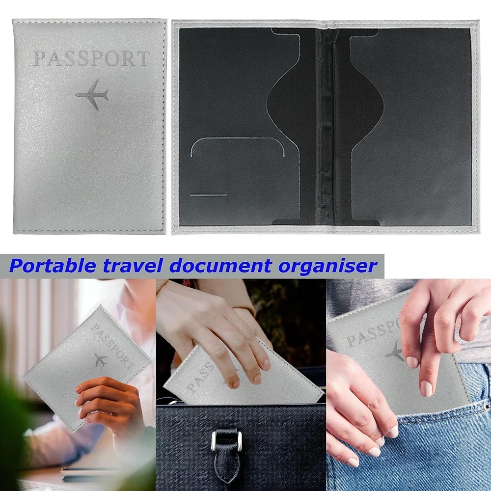 PU Passport Holder Silver Color Ticket Passport Covers Print Bear Letter Series ID Credit Card Holder Cover Travel Accessories