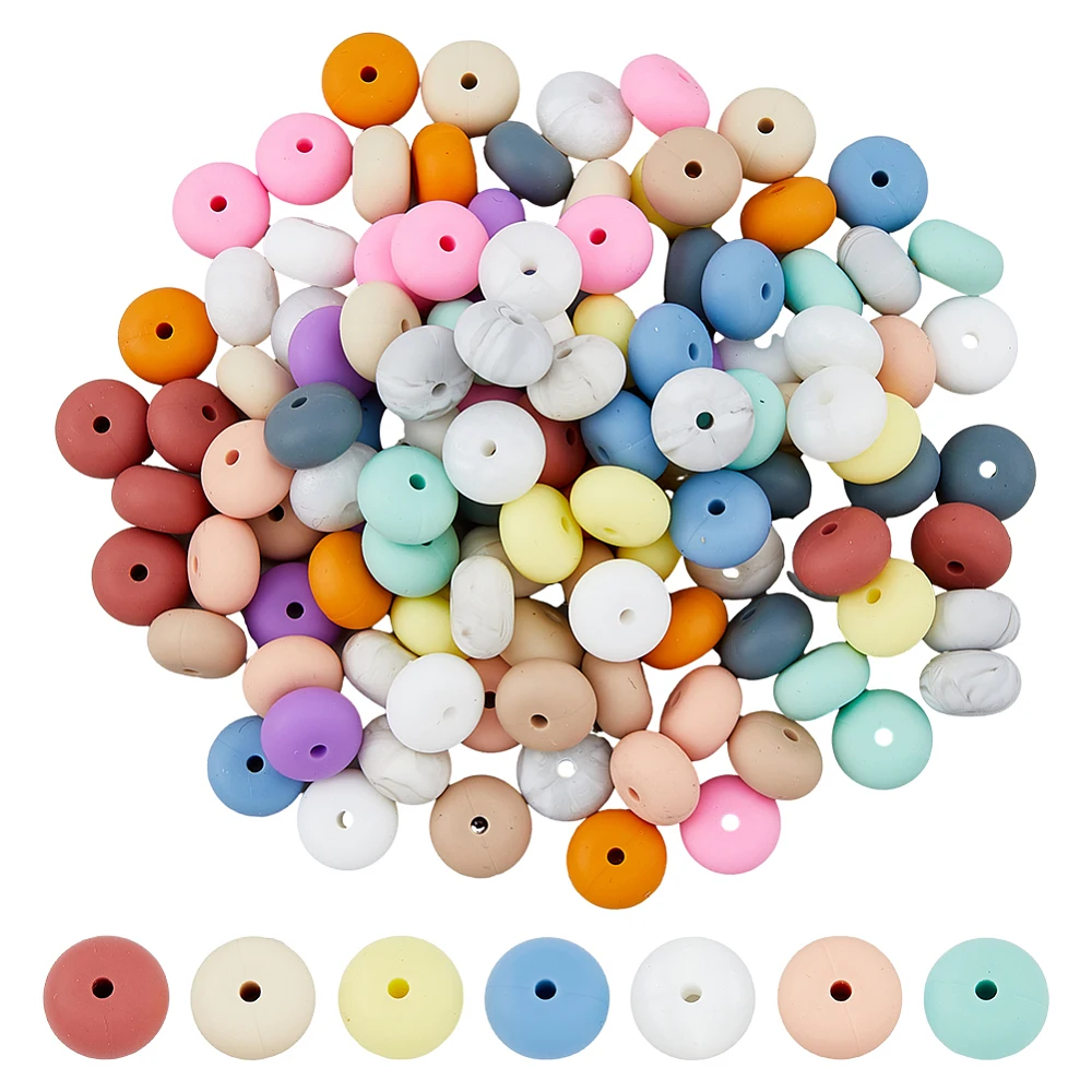 

120Pcs 15 Colors Food Grade Eco-Friendly Silicone Beads Rondelle Mixed Color 14x8mm Hole: 3mm 8pcs/color
