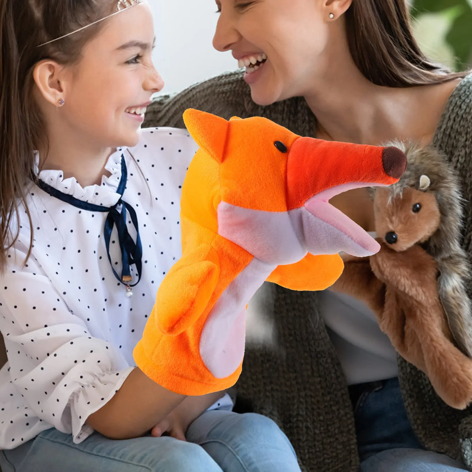 

Набор из 2 мягких интерактивных кукол-животных для развития речи и моторики у малышей 1-3 лет