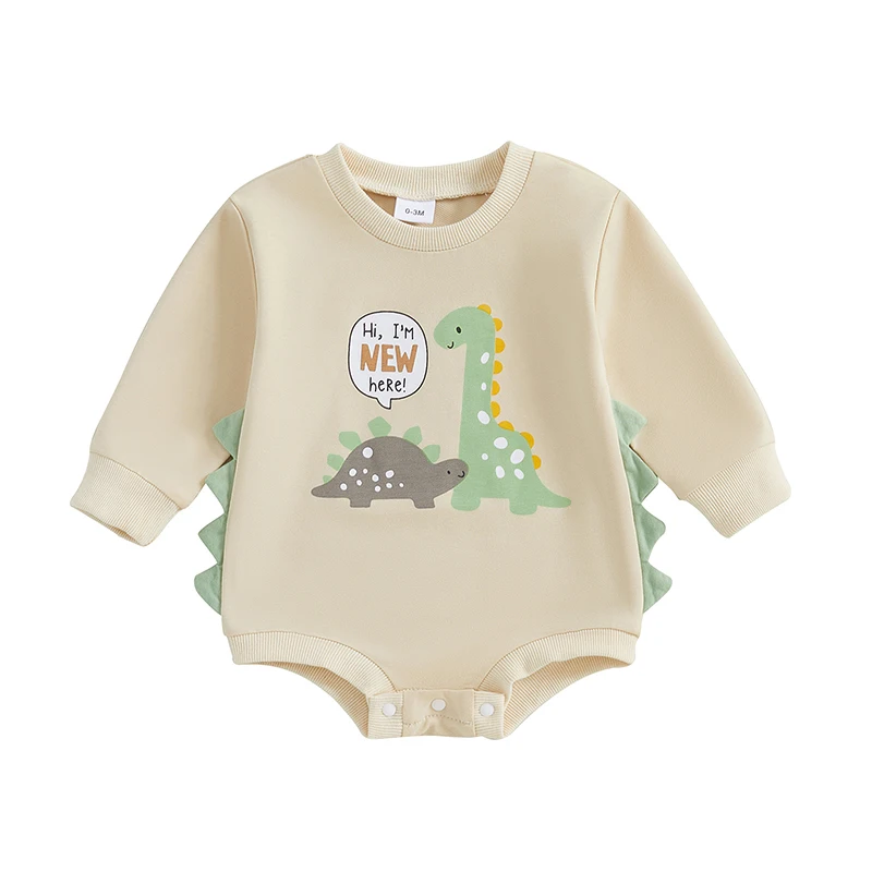 

Baby Boy Romper Long Sleeve Crew Neck Dinosaur Print Bodysuit Newborn Fall Playsuit