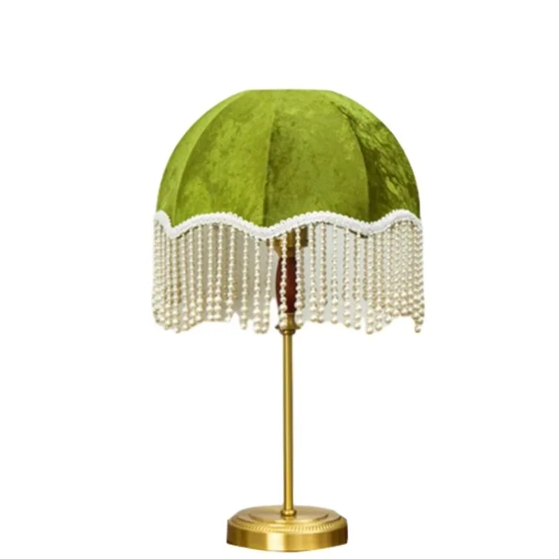 French table lamp American retro living room bedroom villa European pastoral creative fringed table lamp