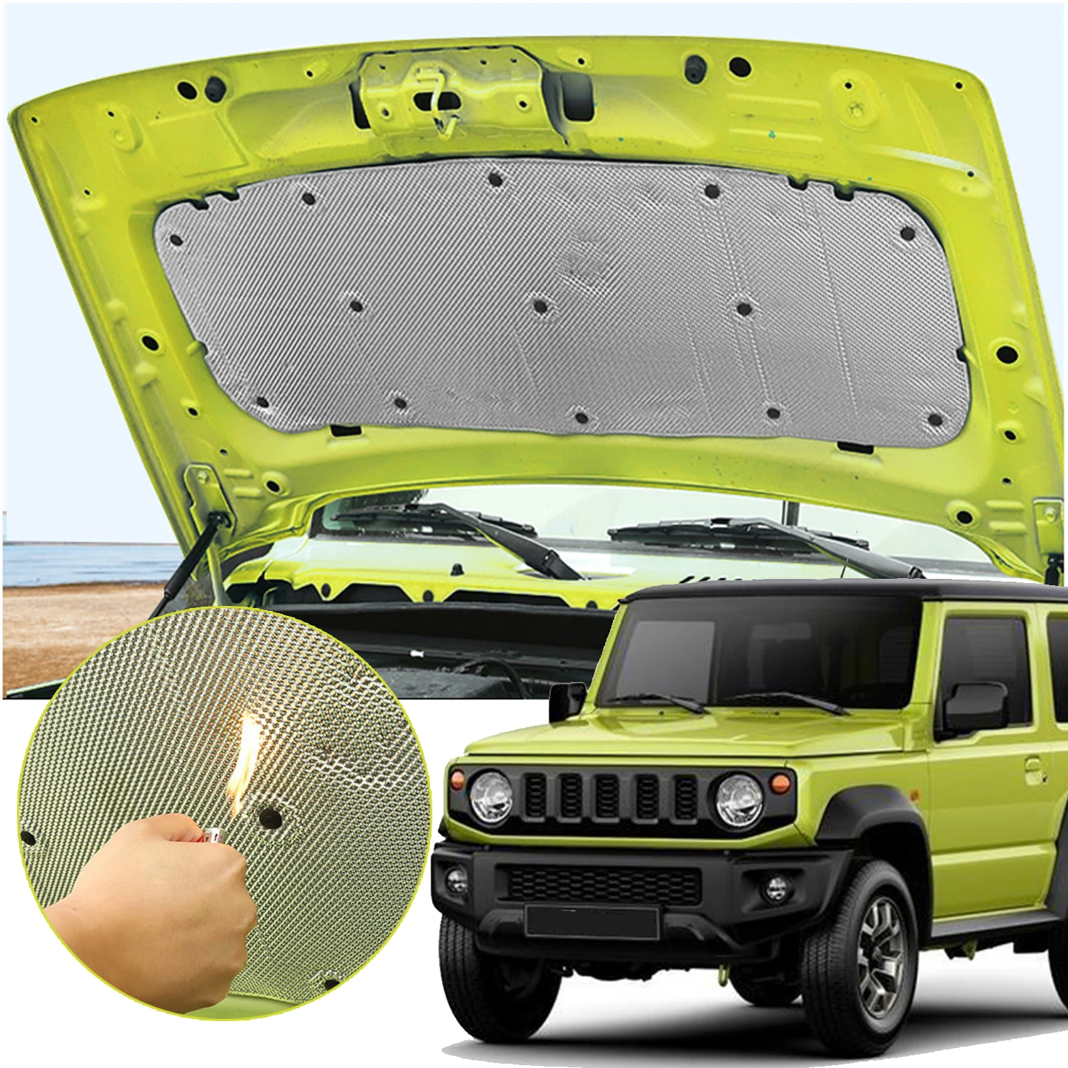 Car Engine Hood Heat Insulation Cotton Sound Deadener Cover for Suzuki Jimny JB43 JB64 JB74 2019 2020 2021 2022 Accessory Silver