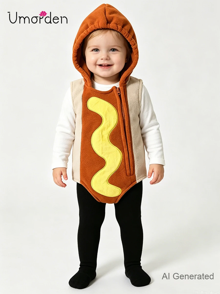 Umorden Funny Sausage Hot Dog Costume for Baby Infant Girls Boys Unisex 2pcs/set 0-6M 6-12M 12-18M view 2