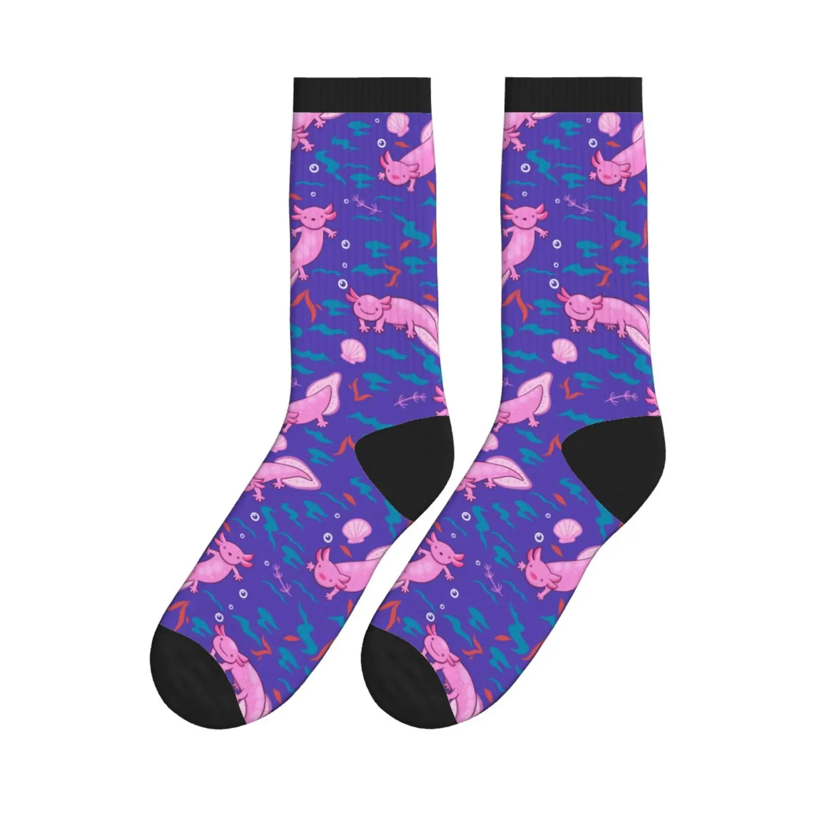 Pink and Purple Axolotl Funny Novelty Casual Crew Socks Gifts For Men Women