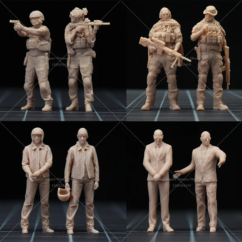 1/64 1/43 Scale Miniature Scene Dolls Un-panited White Figure Micro Model Mercenary Soldier Male Bodyguard Locomotive Rider
