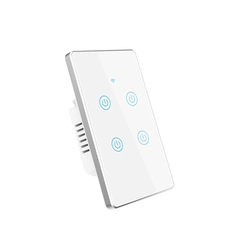 Tuya WiFi Smart Metal Bezel Light Switch US Standard 4 Gang Voice Control Home Touch Sensor Wall Switch Work with Alexa Google