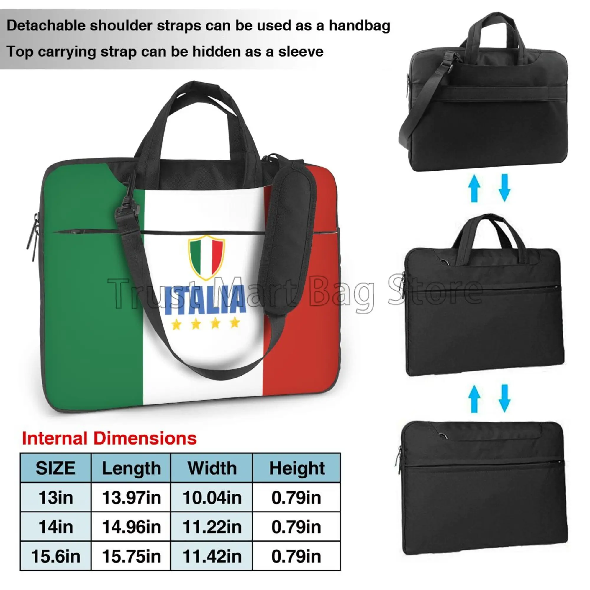 Italian Flag Print Laptop Shoulder Bag Custom Carrying Case Computer PC Cover Pouch with Handle Fits 13/14/15.6 Inch Notebook