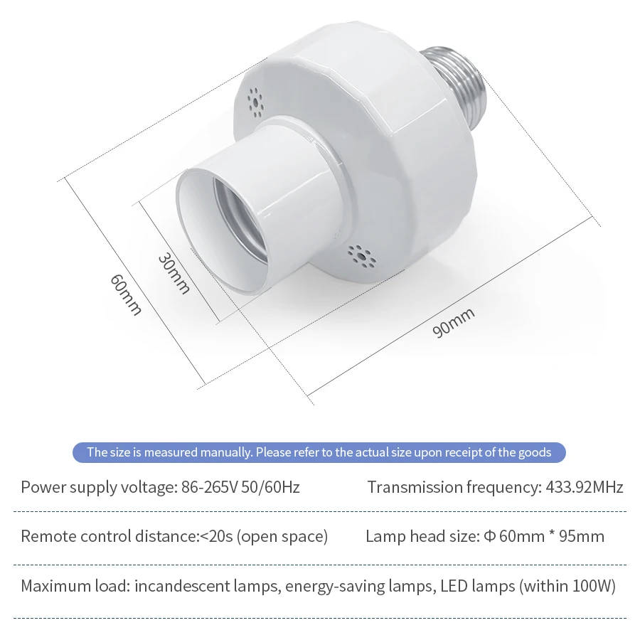 Smart Light Switch RF 433Mhz Led Bulb Holder E27 E26 Lamp Base Socket with Remote Control AC85-265V Wireless Switch for E27 Bulb