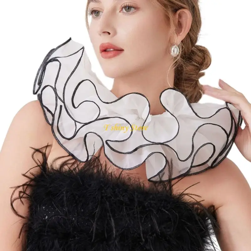 N58F Halloween Neck Ruff Costume Prop Breathable Mesh Collar Cosplay Accessory For Adults Kids Cosplay Attires