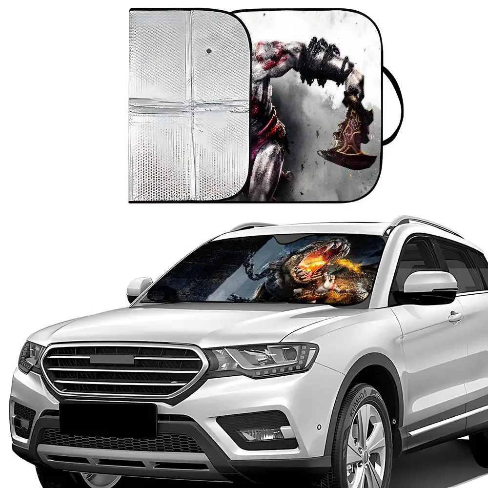 ゴッド・オブ・ウォー ゲームカーサンシェード 130x70cm 車用サンシェード フロントガラスカバー UV保護 自動バイザーアクセサリー 車用