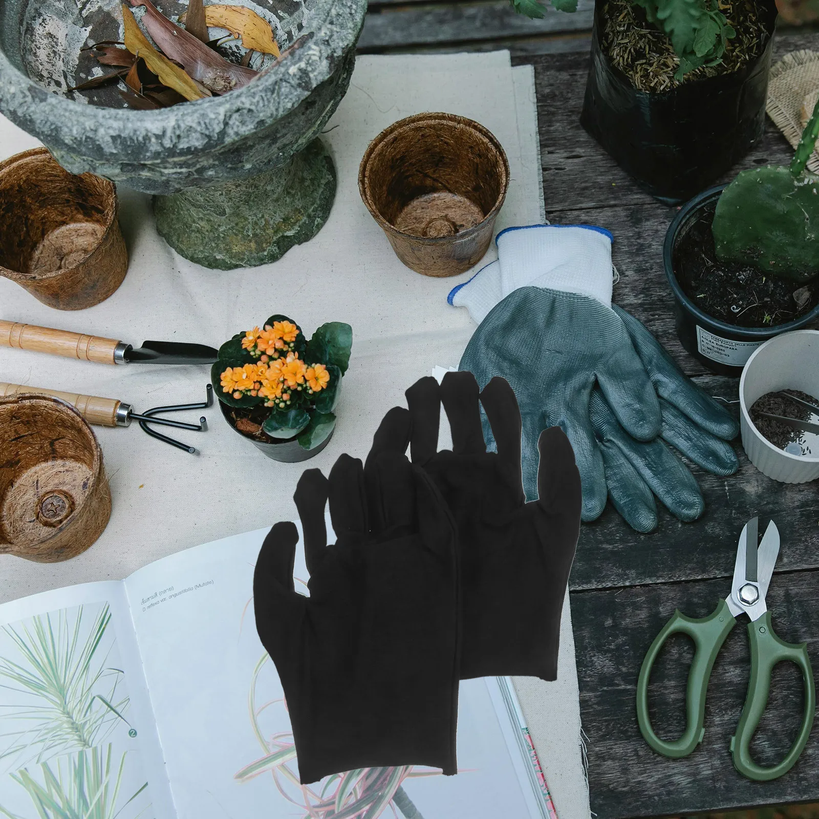 

12Pairs Black Cotton Gloves Waterproof Anti-Skid Wear-Resistant Breathable Safety Working Gloves for Labor Protection Outdoor