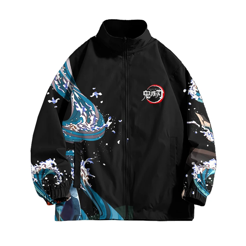 

2025 New Anime Demon Slayer Jaet ex Loose Fit Zipper Casual Sle Polyester Fiber Fce Lined Spring Autumn Winter Coat