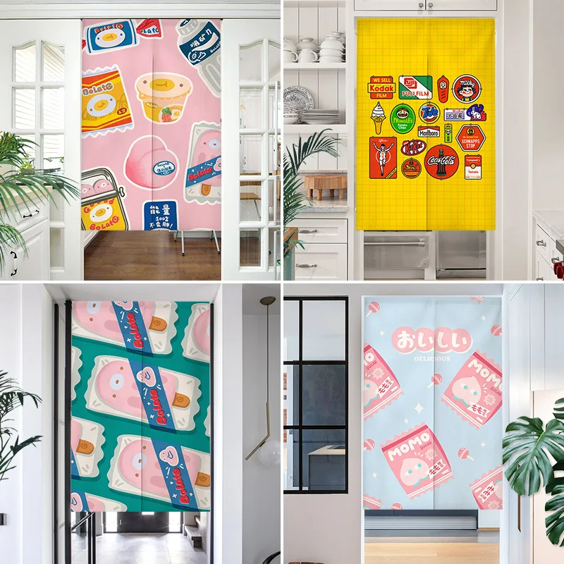 

Занавеска для раздевалки с забавными героями мультфильмов, занавеска для конфиденциальности, перегородка для дверного проема, кухонный вход, льняная подвесная полузанавеска