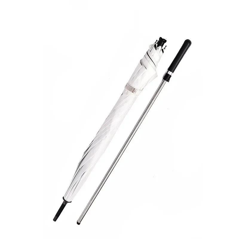 Long Handle Self-Defense Umbrella, Black Plastic Sunshade, Straight Pole, Pull-Out Function, SunscreenGoods in stock