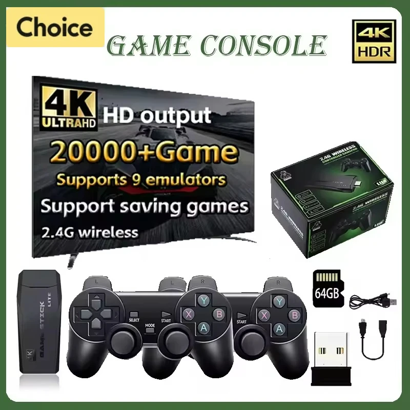 

Retro video game console new m8 64gb built-in 20000 games portable wireless controller children's game stick christmas present