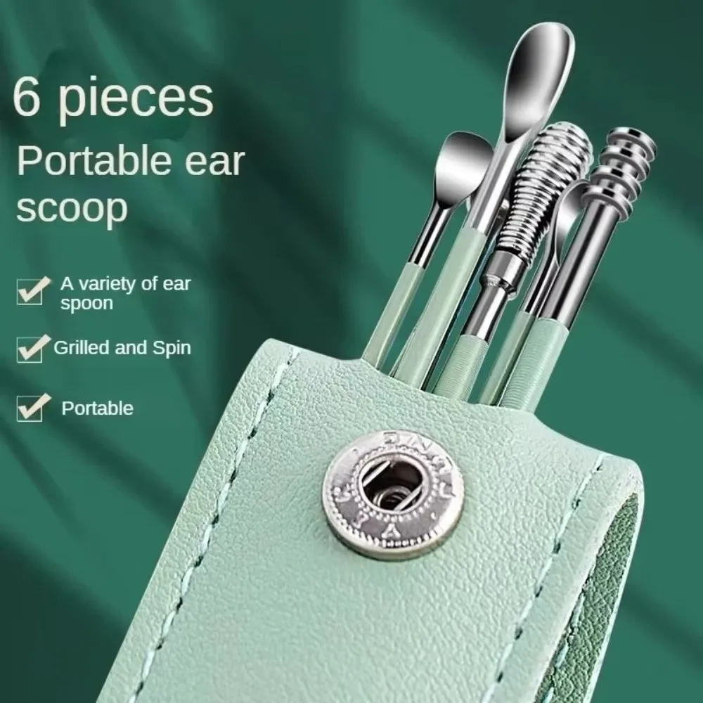 6PCS New 360° Stainless Ear Pick Portable Spiral Design Spring Ear Scraper Ear Wax Remova Ear Canal Cleaner Tool