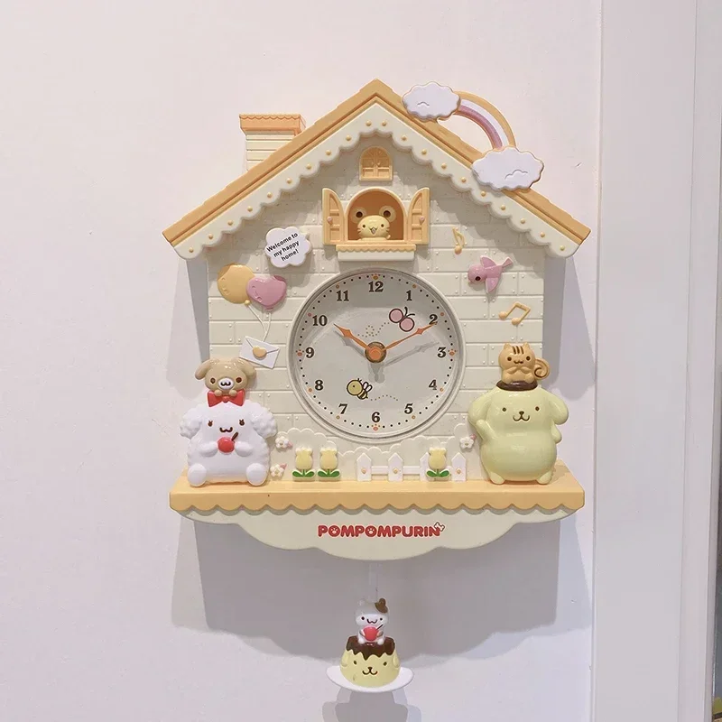 Kawaii Swing orologio da parete Sanrio Cinnamoroll My Melody Hello Kitty decorazione della stanza ciondolo simpatico cartone animato orologio regalo