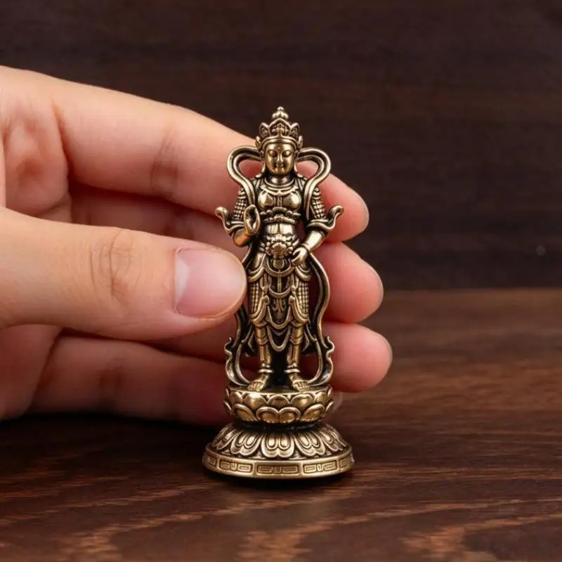 1/2Pcs Mini Brass Bodhisattva Statue Exquisite Carved Details Antique Finish For Home Altar Meditation Space Desk Decor