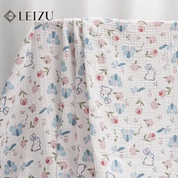 0.5m/1m/2m Blue Pink Rabbit Double Layer Crepe Baby Fabric 100% Cotton High-quality Soft DIY Sewing Baby Pajamas Towel Clothes