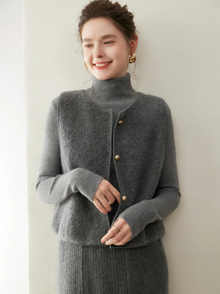 TLOML 여성용 100% 캐시미어 스웨터 조끼 O넥 버튼 가디건 가을 겨울 조끼 부드러운 캐시미어 니트웨어 캐주얼 탑