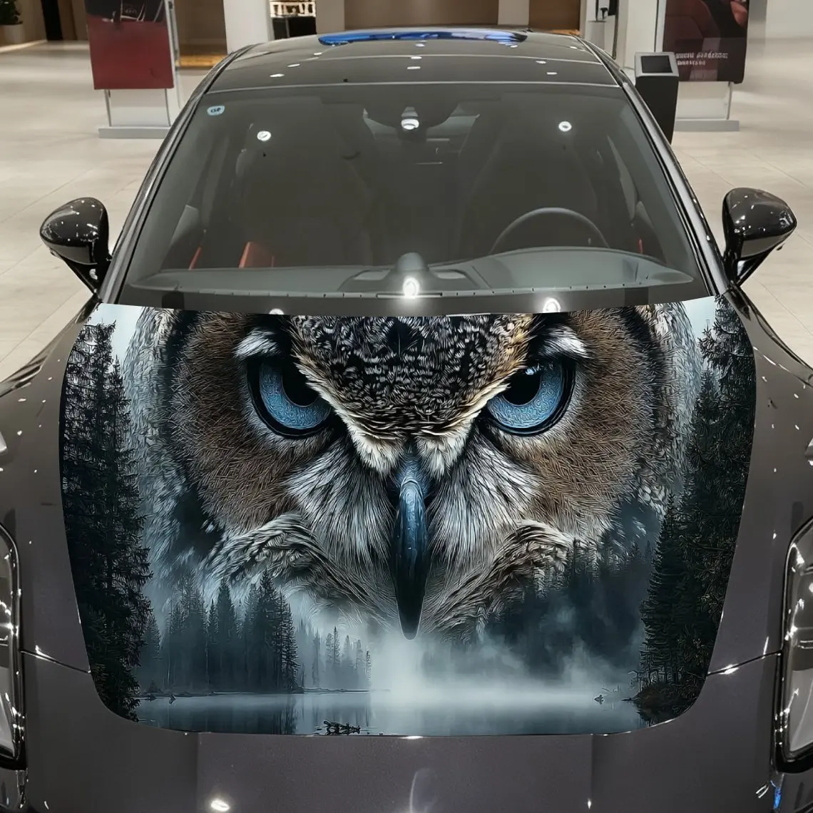 

Mysterious Forest Blue - Eyed Owl Car Vinyl Wrap, PVC Material Waterproof Car Hood Sticker, Self-Adhesive Scratch-Resistant Stic