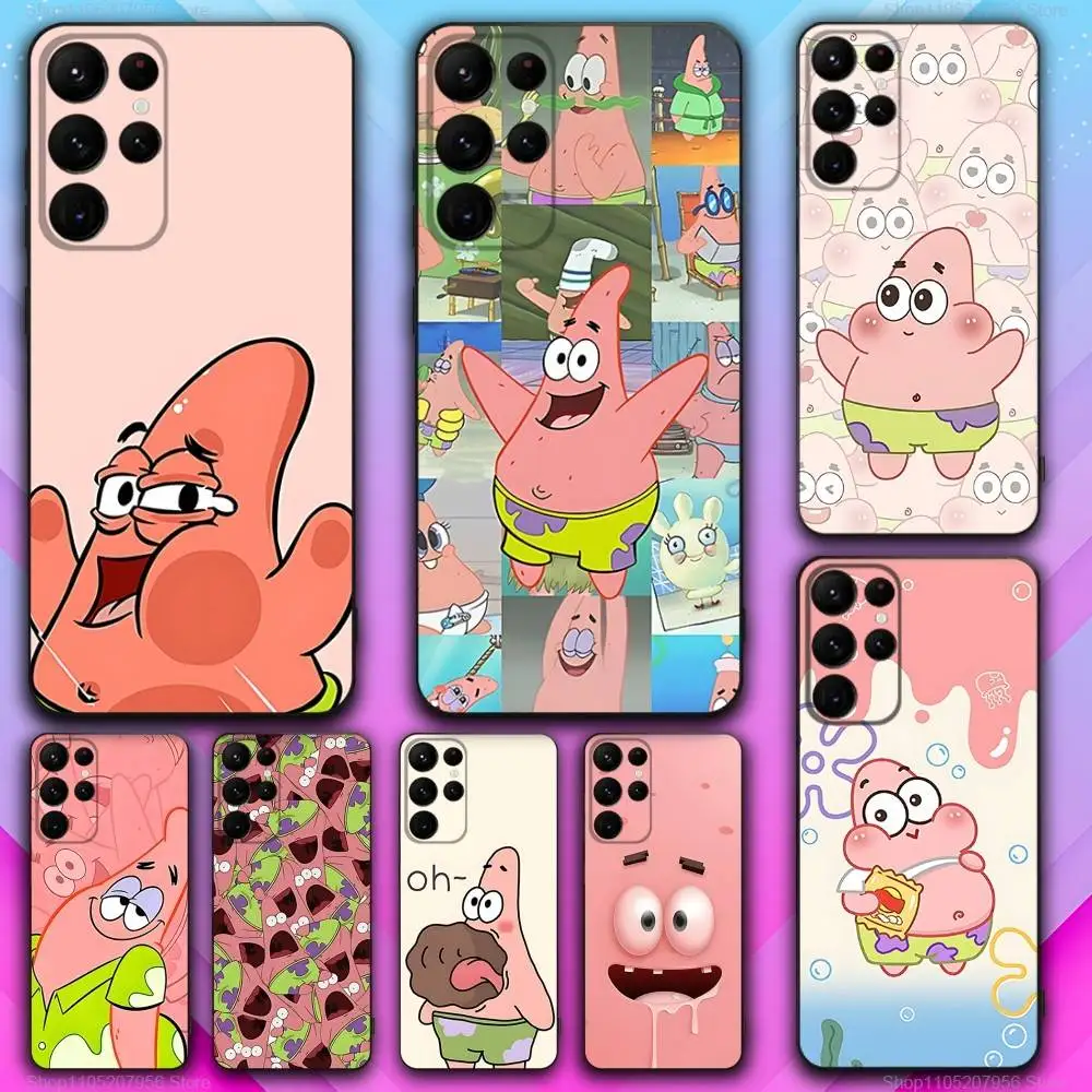 P-Patricks-ES Cute S-Star Untuk Samsung S30,S25,S24,S23,S22,S21,S20,Fe,Lite,5G,Ultra,Plus,Black Phone Case Ultra-Thin