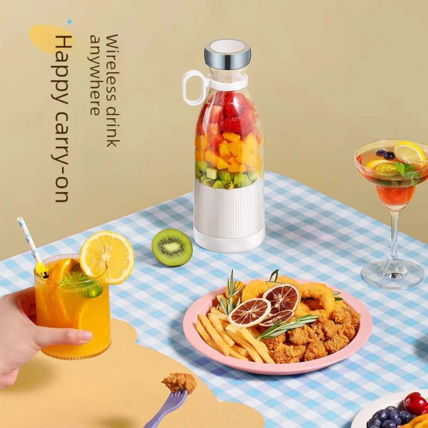 Compact Mini Rechargeable Vibrating Fruit Juicer - Efficient and Convenient Small Capacity Juice Machine - Essential Portable Ap