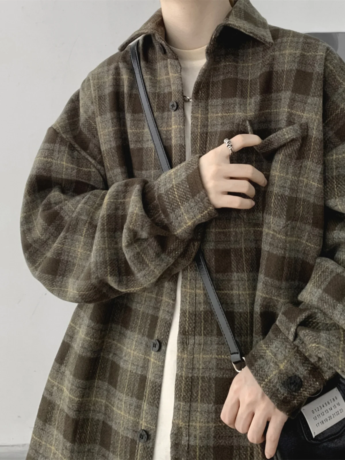 

Plaid Long Sleeve Shirt Men's Autumn Winter Hong Kong Style Workwear Retro Trendy Brand Loose Fit Youthful Polyester Blend