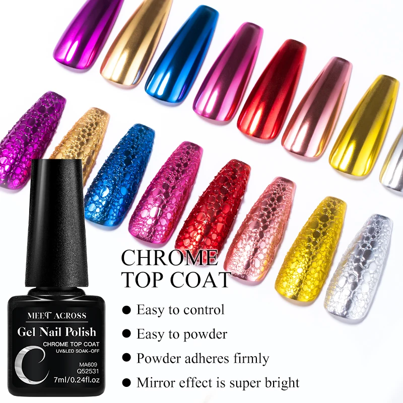 7ML Chrome Top Coat For Mirror Metal Glitter Powder Soak Off Gel Semi-Permanent Nail Polish Functional Gel For Nail Art Manicure - view 2