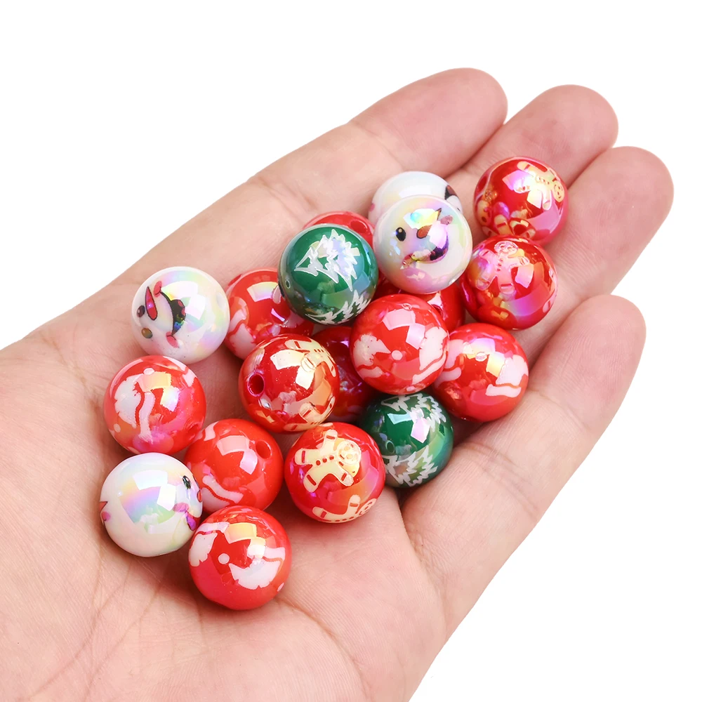 10 Stück 16 mm Weihnachts-Acryl-Schneemann-Perlen, rund, AB, weiß, lose Distanzperlen für Schmuckherstellung, DIY, handgefertigter Perlenstift – Detail 3