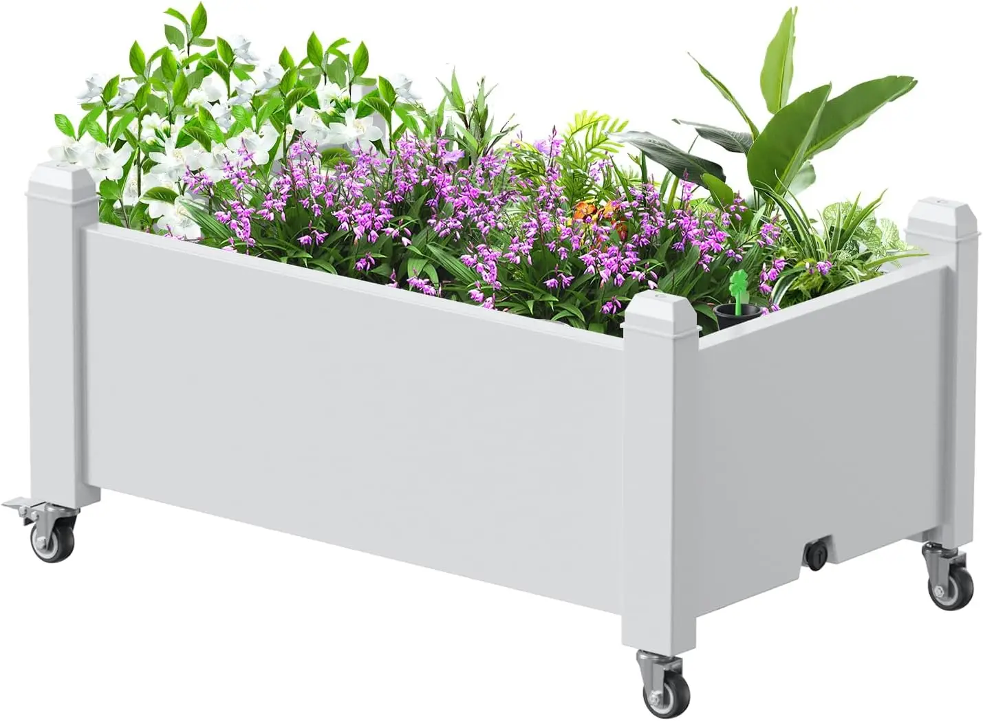

Raised Garden Bed with Legs & Wheels - 30.04"x17.72"x17.56" Divisible Resin Planter for Patio/Balcony - Lockable Swivel Casters