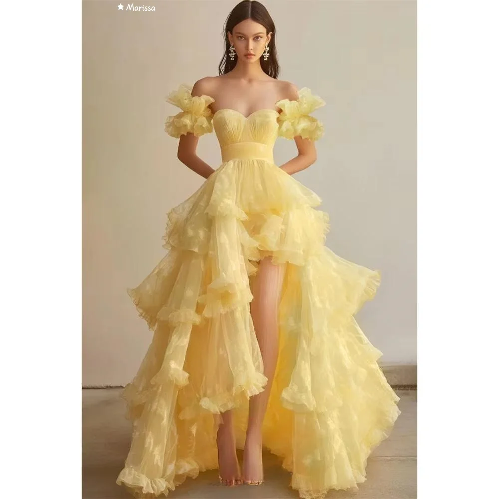 

Marissa Evening Gown Custom Made Elegant Party Dresses 2025 Layered Lotus Leaves Prom Dress A-line Tulle Sweetheart Yellow Woman