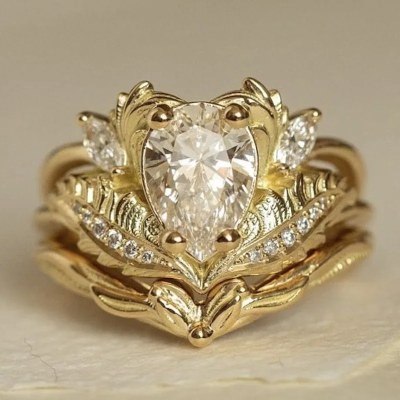 

European and American new fashion court style drop-shaped zircon inlaid light luxury personalized women's ring