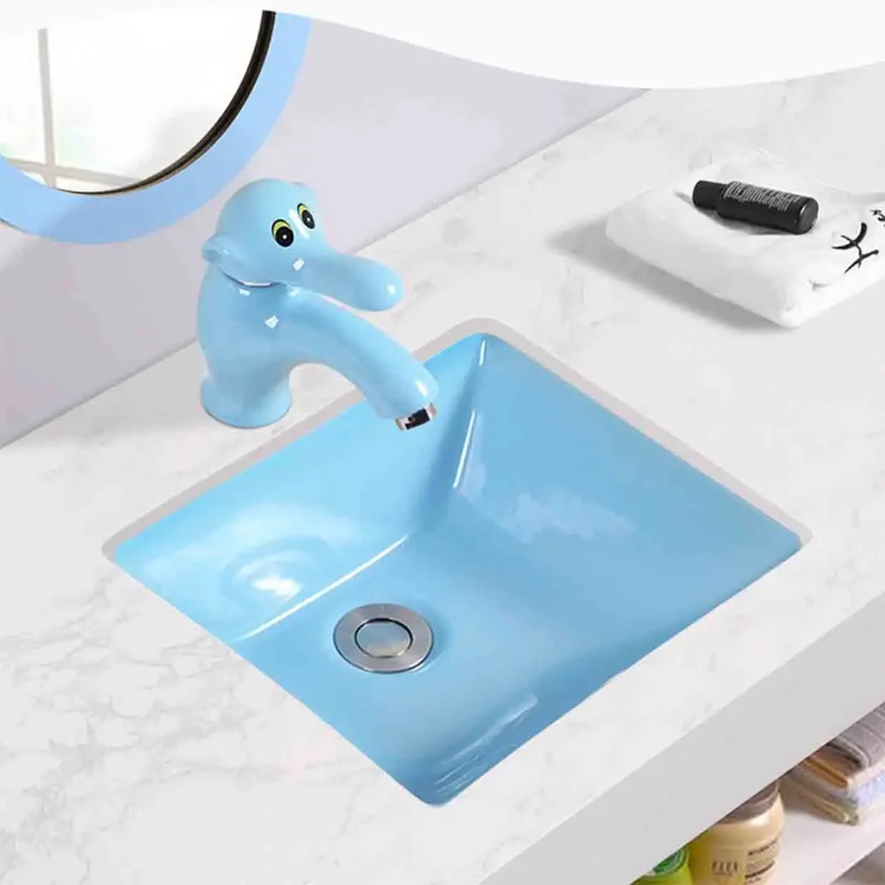 

Kindergarten Ceramic Color Children's Square Under Counter Sinks School Washbasin Small Embedded Cartoon Wash Basin With Faucet