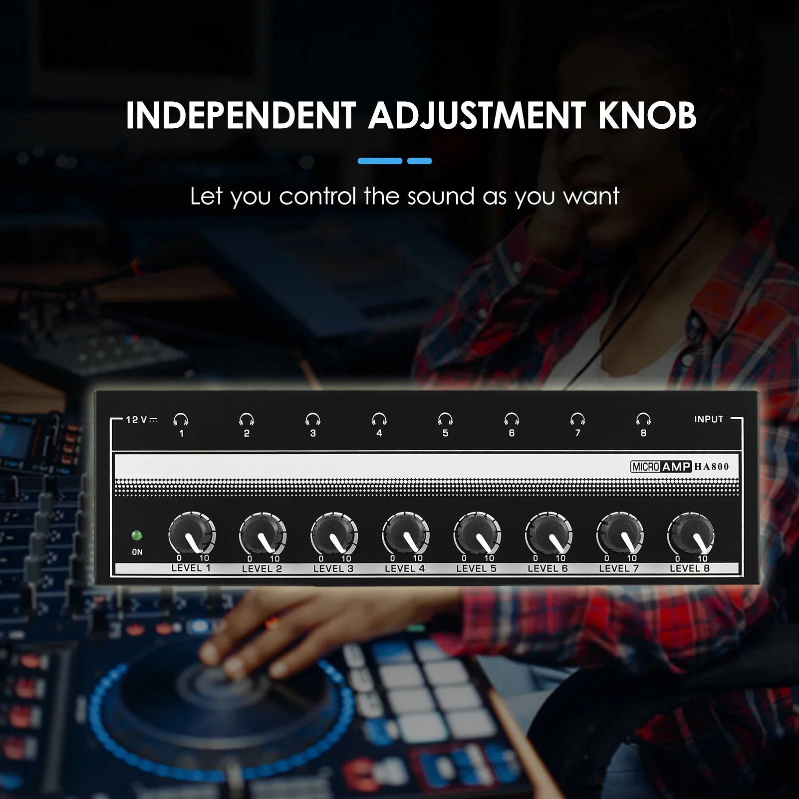HA800 헤드폰 앰프 음악 믹서 녹음용 8 채널 초소형 스테레오 오디오 앰프 이어폰 앰프