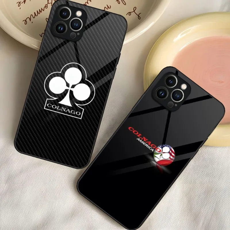 Phone Case For IPhone 14 Pro 13 12 11 Mini X XS XR Max 6 8 7 Plus SE 2020 2022 Colnago Bick Bling Glass Design Cove