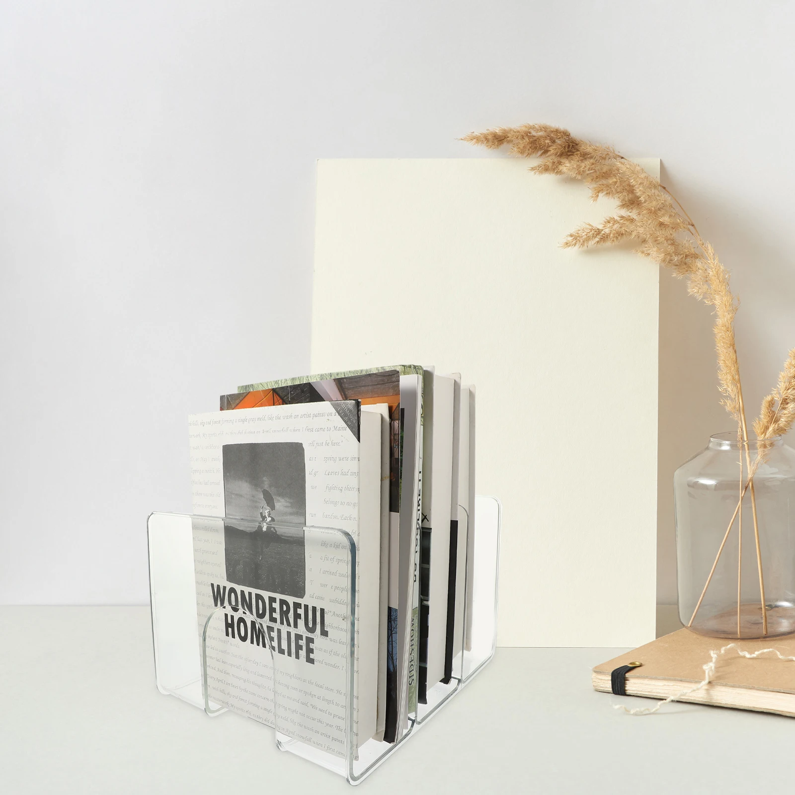 

Desktop Three Grid Bookshelf Magazine File ganizer Folder Holder Storage Rack Document School Supplies Work Transparent PET
